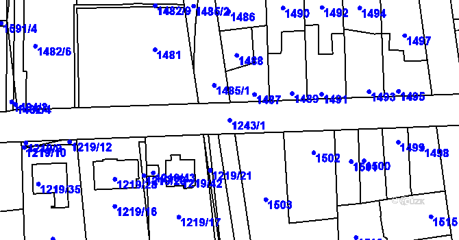 Parcela st. 1243/1 v KÚ Motyčín, Katastrální mapa