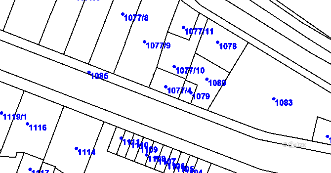 Parcela st. 1077/4 v KÚ Motyčín, Katastrální mapa