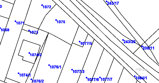 Parcela st. 1077/5 v KÚ Motyčín, Katastrální mapa