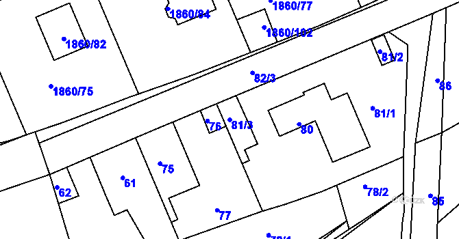 Parcela st. 81/3 v KÚ Motyčín, Katastrální mapa