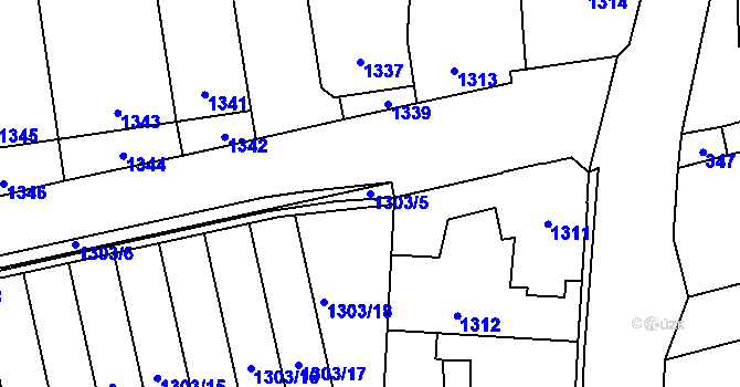 Parcela st. 1303/5 v KÚ Motyčín, Katastrální mapa