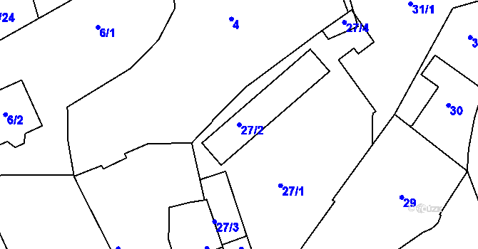 Parcela st. 27/2 v KÚ Motyčín, Katastrální mapa
