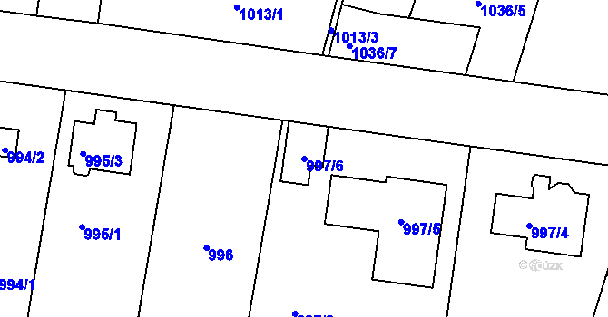 Parcela st. 997/6 v KÚ Motyčín, Katastrální mapa