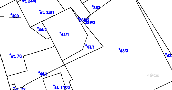 Parcela st. 43/1 v KÚ Hnidousy, Katastrální mapa