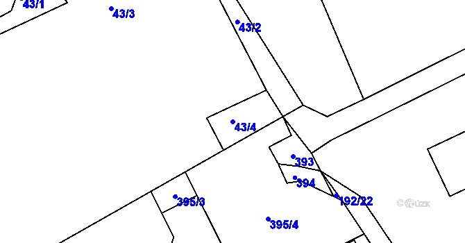 Parcela st. 43/4 v KÚ Hnidousy, Katastrální mapa