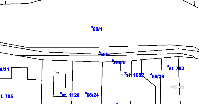 Parcela st. 68/5 v KÚ Hnidousy, Katastrální mapa