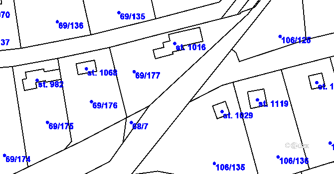 Parcela st. 69/110 v KÚ Hnidousy, Katastrální mapa