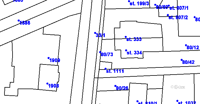 Parcela st. 80/73 v KÚ Hnidousy, Katastrální mapa