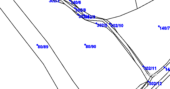 Parcela st. 80/90 v KÚ Hnidousy, Katastrální mapa