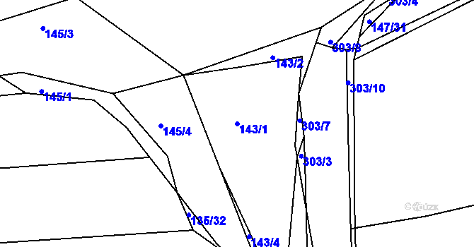 Parcela st. 143/1 v KÚ Hnidousy, Katastrální mapa
