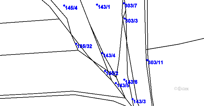 Parcela st. 143/4 v KÚ Hnidousy, Katastrální mapa