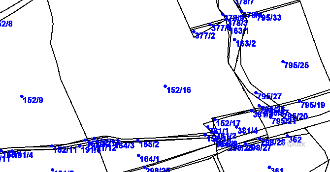 Parcela st. 152/16 v KÚ Hnidousy, Katastrální mapa