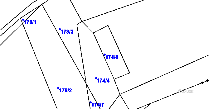 Parcela st. 174/8 v KÚ Hnidousy, Katastrální mapa