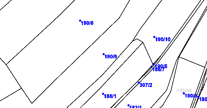 Parcela st. 190/9 v KÚ Hnidousy, Katastrální mapa