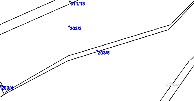 Parcela st. 203/5 v KÚ Hnidousy, Katastrální mapa
