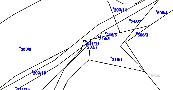 Parcela st. 203/7 v KÚ Hnidousy, Katastrální mapa