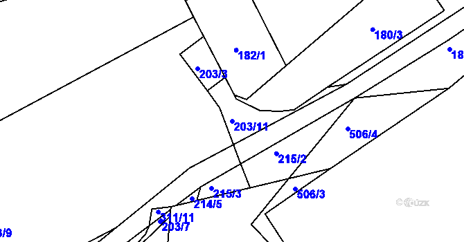 Parcela st. 203/11 v KÚ Hnidousy, Katastrální mapa