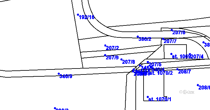 Parcela st. 207/9 v KÚ Hnidousy, Katastrální mapa
