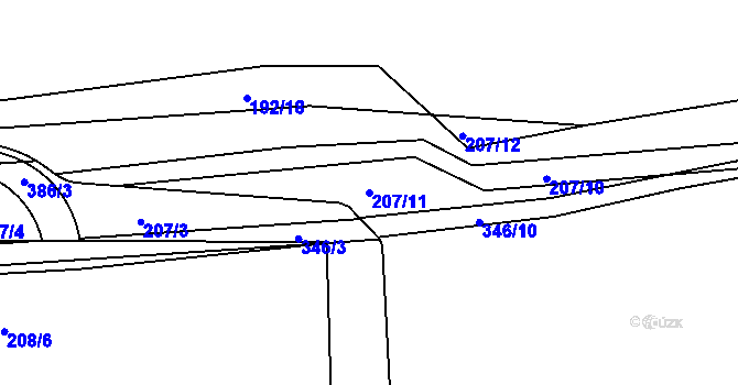 Parcela st. 207/11 v KÚ Hnidousy, Katastrální mapa