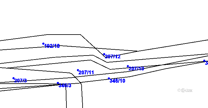Parcela st. 207/12 v KÚ Hnidousy, Katastrální mapa