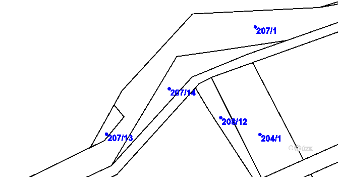 Parcela st. 207/14 v KÚ Hnidousy, Katastrální mapa