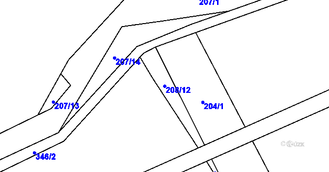 Parcela st. 208/12 v KÚ Hnidousy, Katastrální mapa
