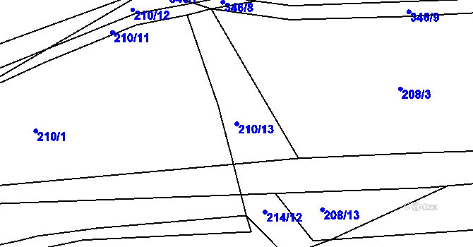 Parcela st. 210/13 v KÚ Hnidousy, Katastrální mapa