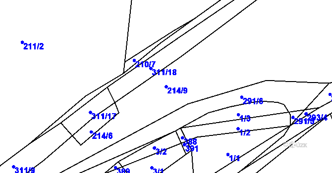 Parcela st. 214/9 v KÚ Hnidousy, Katastrální mapa