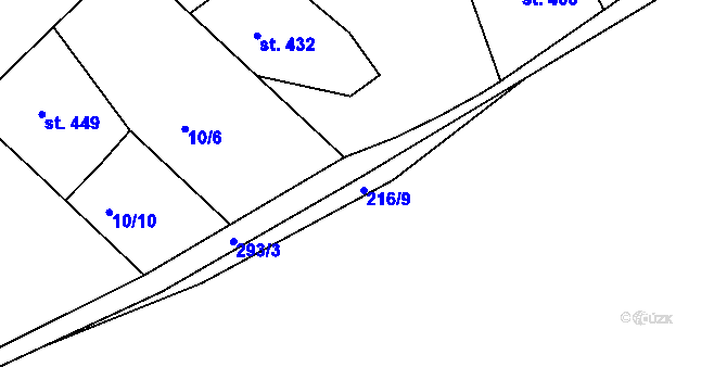 Parcela st. 216/9 v KÚ Hnidousy, Katastrální mapa