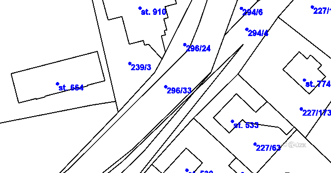 Parcela st. 296/33 v KÚ Hnidousy, Katastrální mapa