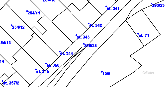Parcela st. 296/34 v KÚ Hnidousy, Katastrální mapa