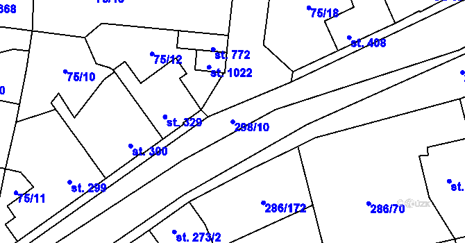 Parcela st. 298/10 v KÚ Hnidousy, Katastrální mapa
