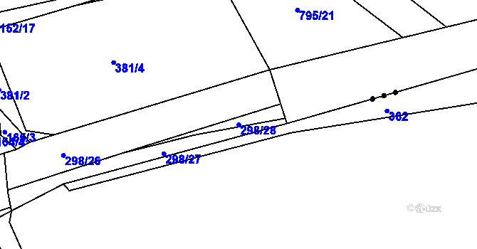 Parcela st. 298/28 v KÚ Hnidousy, Katastrální mapa
