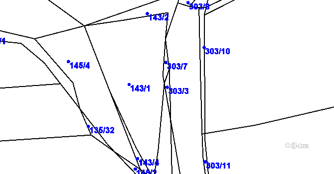 Parcela st. 303/3 v KÚ Hnidousy, Katastrální mapa