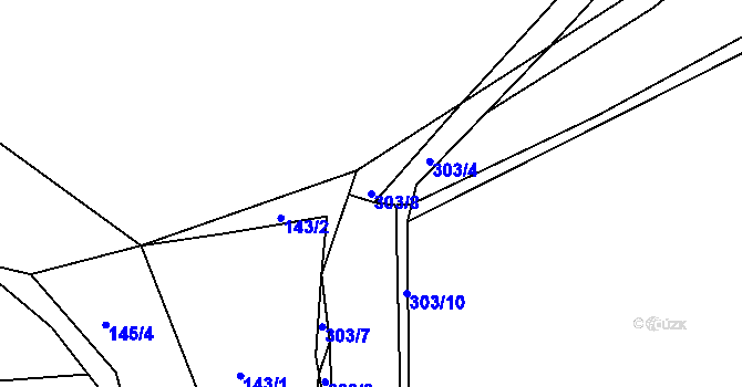 Parcela st. 303/8 v KÚ Hnidousy, Katastrální mapa