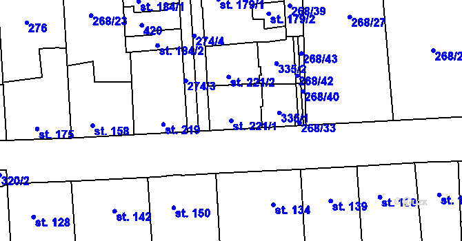 Parcela st. 221/1 v KÚ Hnidousy, Katastrální mapa