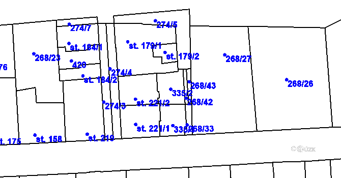 Parcela st. 335/2 v KÚ Hnidousy, Katastrální mapa