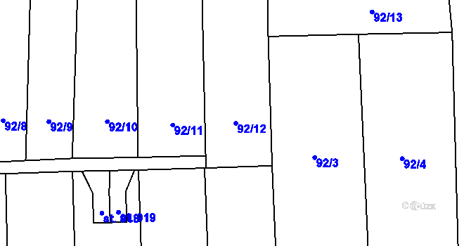 Parcela st. 92/12 v KÚ Hnidousy, Katastrální mapa