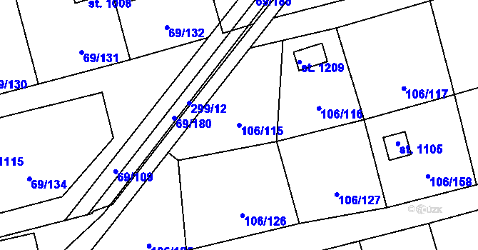 Parcela st. 106/115 v KÚ Hnidousy, Katastrální mapa