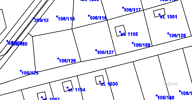 Parcela st. 106/127 v KÚ Hnidousy, Katastrální mapa