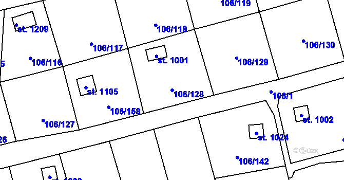 Parcela st. 106/128 v KÚ Hnidousy, Katastrální mapa