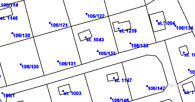 Parcela st. 106/132 v KÚ Hnidousy, Katastrální mapa