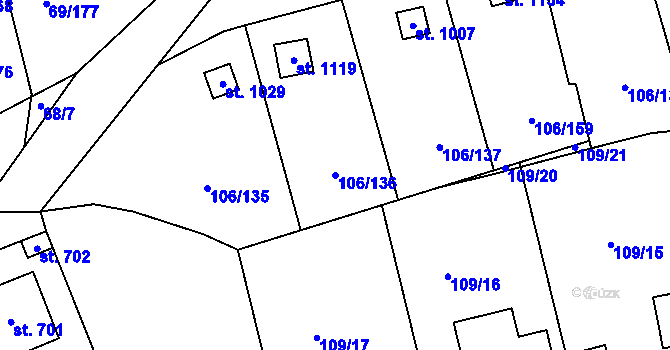 Parcela st. 106/136 v KÚ Hnidousy, Katastrální mapa