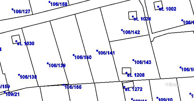 Parcela st. 106/141 v KÚ Hnidousy, Katastrální mapa