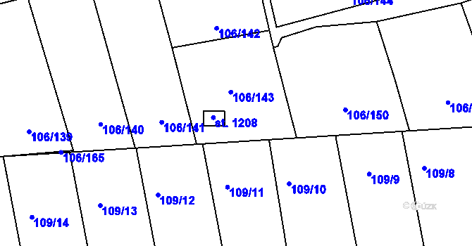 Parcela st. 106/143 v KÚ Hnidousy, Katastrální mapa