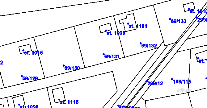 Parcela st. 69/131 v KÚ Hnidousy, Katastrální mapa