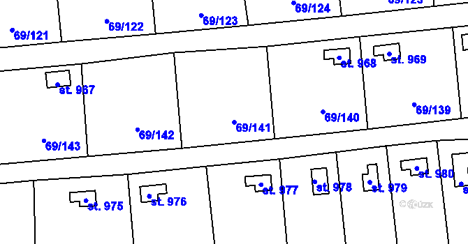 Parcela st. 69/141 v KÚ Hnidousy, Katastrální mapa