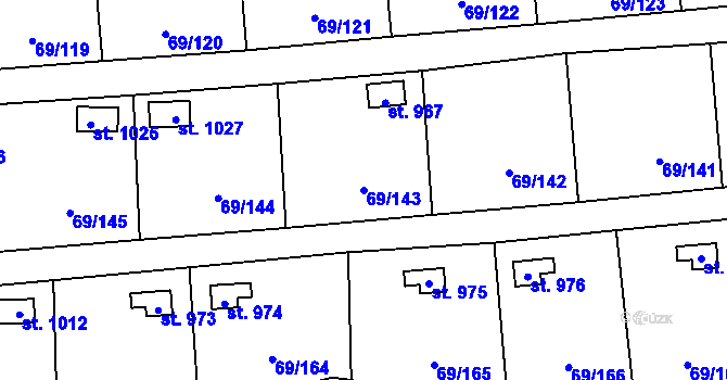 Parcela st. 69/143 v KÚ Hnidousy, Katastrální mapa