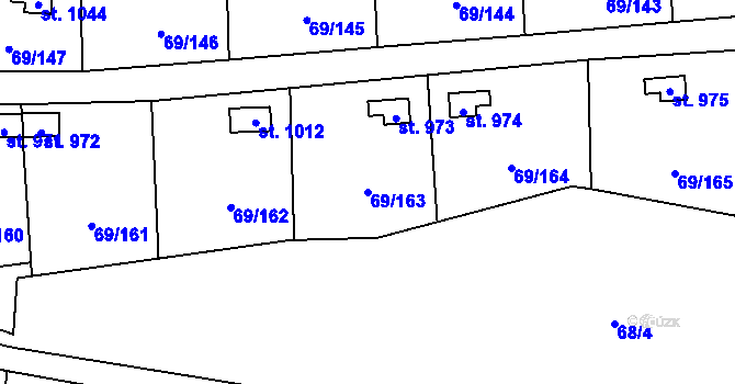 Parcela st. 69/163 v KÚ Hnidousy, Katastrální mapa