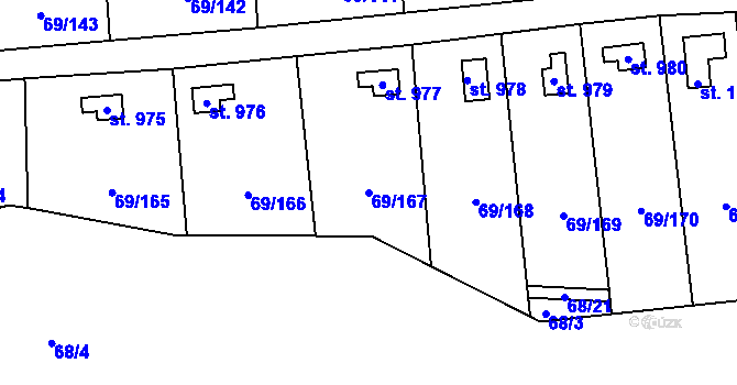Parcela st. 69/167 v KÚ Hnidousy, Katastrální mapa